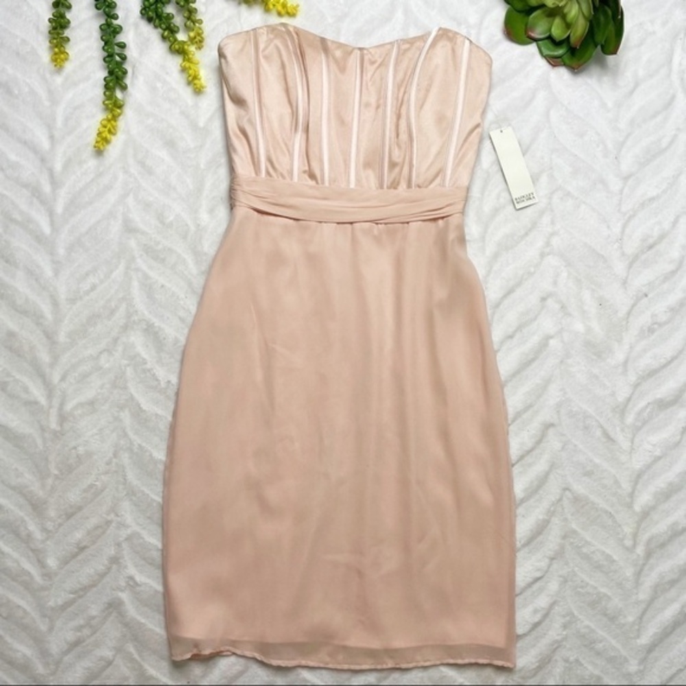 Badgley Mischka Strapless Silk Boned Bustier Corset Slip Dress Blush Peach NWT